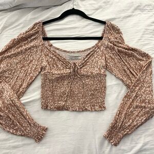 Urban Outfitters Pink Smocked Tie Front Crop Blouse